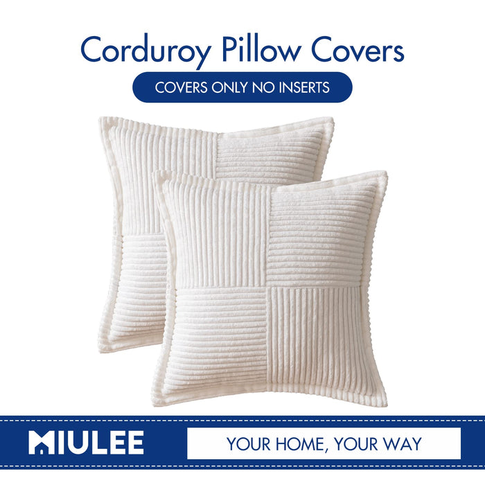 MIULEE Corduroy Pillow Covers with Splicing Set of 2 Super Soft Couch Christmas Pillow Covers Broadside Striped Decorative Textured Throw Pillows for Cushion Bed Livingroom 18x18 Inch White