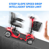 FERBAM 4 Wheel Mobility Scooter, Electric Power Mobile Wheelchair for Seniors Adult with Lights Collapsible and Compact Duty Travel Scooter w/Basket Extended Battery Red