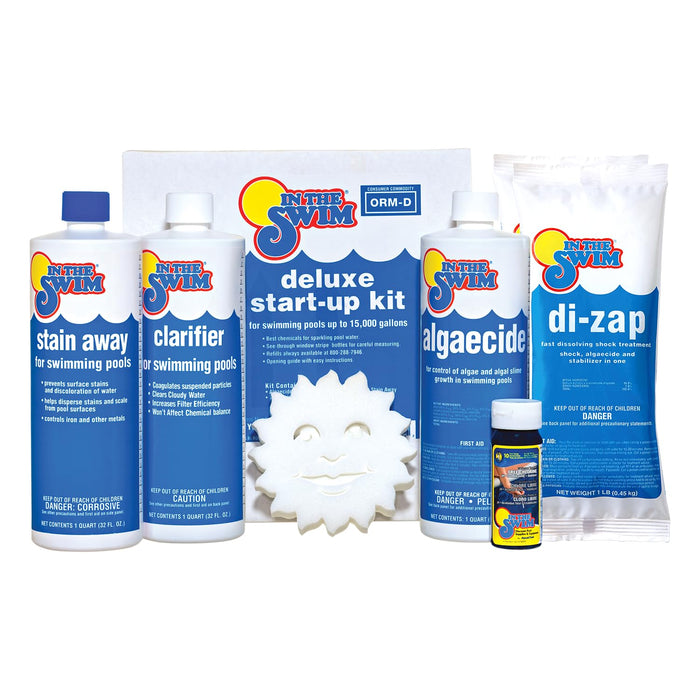 In The Swim Saltwater Pool Opening Chemical Kit - Start-Up Treatment for Salt Pools Up to 15,000 Gallons - Shock, Algaecide, Clarifier, Stain Preventer & Oil Absorber