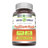 Amazing Formulas Psyllium Husk 750mg Veggie Capsules Supplement | Non-GMO | Gluten Free | Made in USA | Suitable for Vegetarians (240 Count)