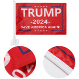 2 Pack Car Flags,Car Flag Donald Trump 2024 Save America Again Flag Outdoor and Car Flag Pole, Car Logo Window Clip Can be Clipped to Most Windows 14 inch Flag Pole and 16 x 10 inch Double Sided Flag