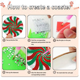 8 Pieces Christmas Candy Diamond Coasters with Holder 5D DIY Christmas Candy Diamond Art Coasters Round Cup Coaster for Drinks Diamond Arts Kits for Christmas Holiday Gift