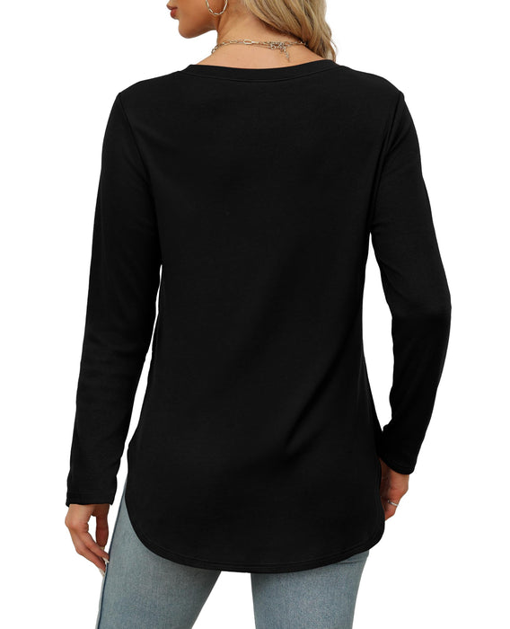 XIEERDUO Christmas Shirts for Women Black Long Sleeve Tops Crewneck Basic Tunic Tops Loose Fit Dressy L