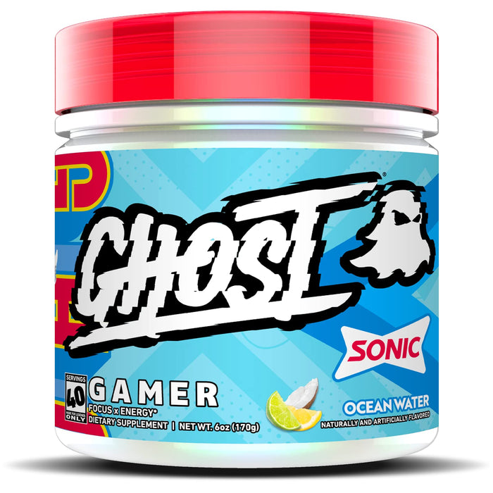 GHOST Gamer: Energy and Focus Support Formula - 40 Servings, Sonic Ocean Water - Nootropics & Natural Caffeine for Attention, Accuracy & Reaction Time - Vegan, Gluten-Free