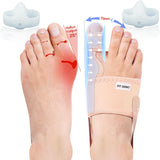 Fit Geno Bunion Corrector Women & Men: Upgraded Adjustable Big Toe Straightener for Bunion Relief, Hallux Valgus Corrector for Bunion Splint, Day/Night Support (Beige 2pcs)