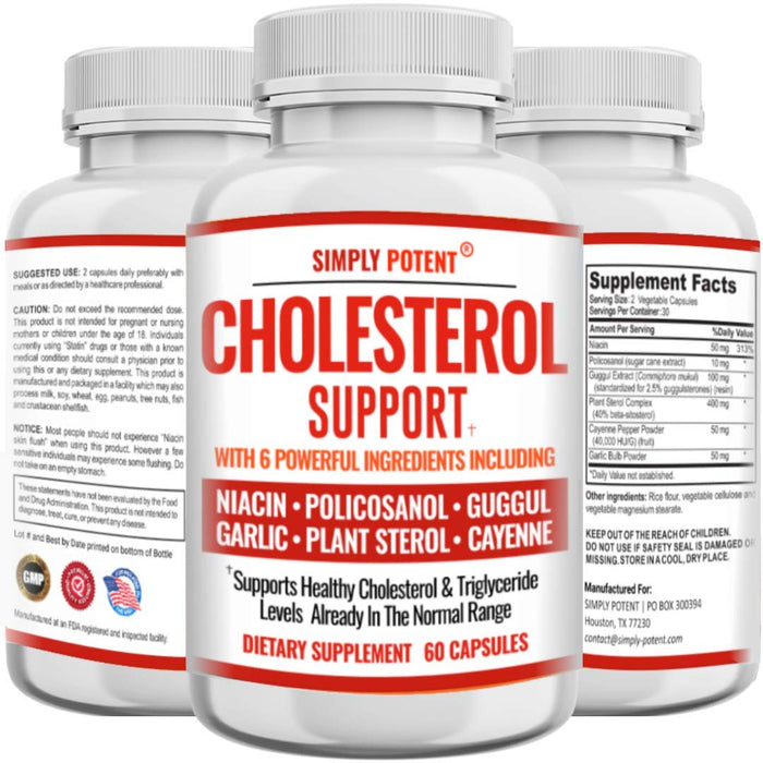 Cholesterol Support Supplement, Natural Capsuless with Garlic, Niacin, Policosanol, Guggul, Plant Sterol & Cayenne to Help Maintain HDL, LDL & Tryglycerides in Normal Range, 60 Pills