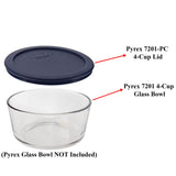 PYREX 7201-PC 4-Cup Dark Blue Round Replacement Lids - 3 pack - Original Genuine Pyrex - Made in the USA