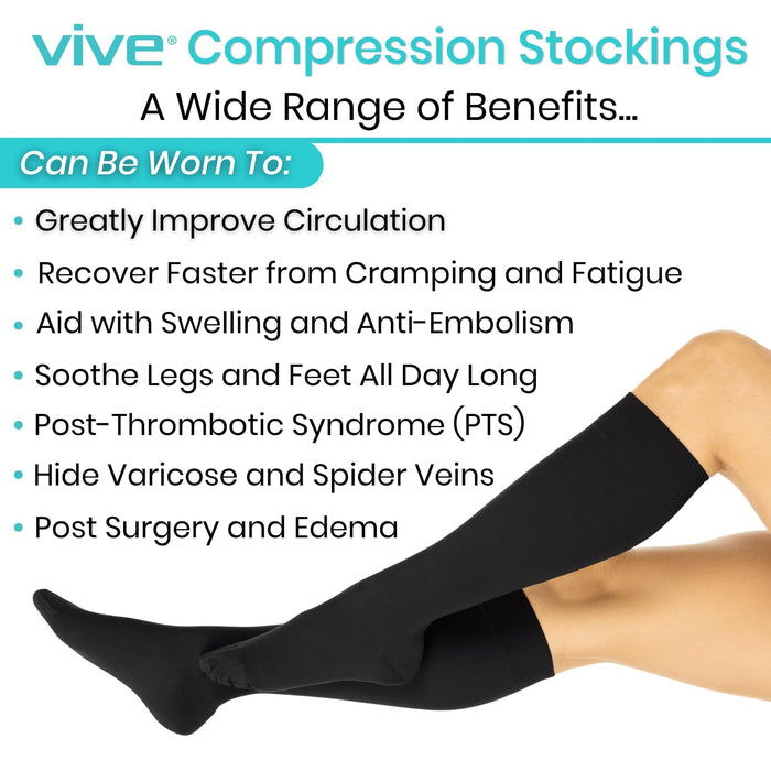 Vive Compression Stockings for Women , Men | 15 - 20 mmHg Medical Compression Support for Varicose Veins - Ultra Sheer TED Style Hose- Knee High for Swelling, Soreness, Maternity, Pregnancy, Nurses