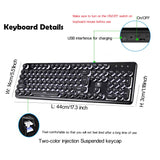 Soke-Six Gaming Keyboard and Mouse, 2.4G Wireless Retro Punk Typewriter-Style Backlit Keyboard Mice Combo,4800mAh Battery,Mechanical Feel,Anti-ghosting,Crystal Panel Round Keycaps (Black+white light)