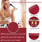 ZAUKNYA Large Capacity Travel Cosmetic Bag - Makeup Bag, Portable Leather Waterproof Women Travel Makeup Bag Organizer, with Handle and Divider Flat Lay Checkered Cosmetic Bags (Burgundy)