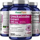 NusaPure Umckaloabo Extract 240mg 200 Veggie Caps (Vegetarian, Non-GMO, Gluten Free)