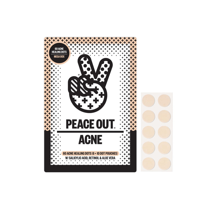 Peace Out Skincare Mega Acne Healing Dots. 6-hours Fast Acting Anti-Acne Hydrocolloid Pimple Patches with Salicylic Acid to Clear Blemishes Overnight (60 dots)