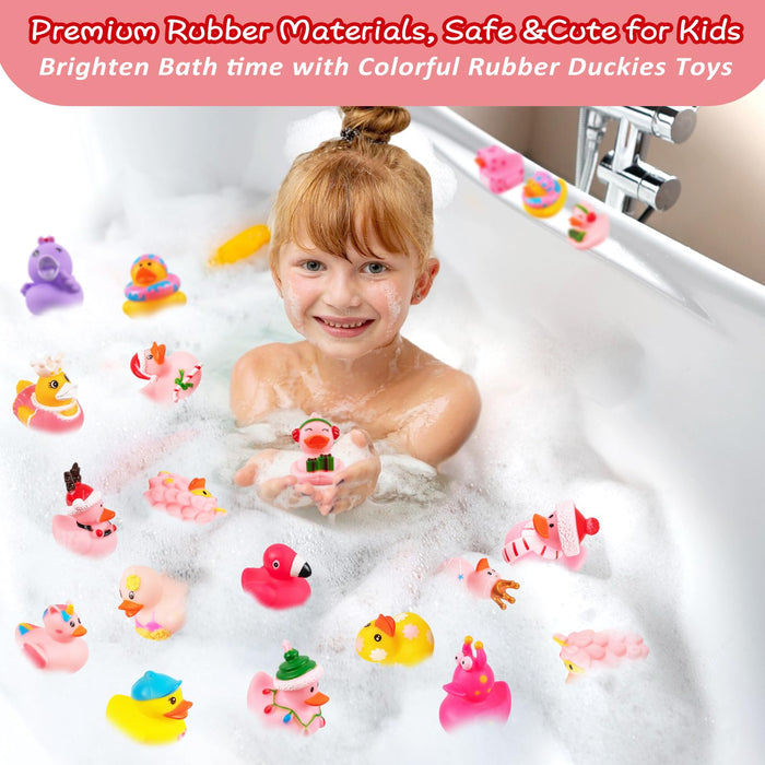 Pink Advent Calendar Christmas Ducks 2024 Kids - 24pcs Rubber Duck Advent Calendar 24 Days Christmas Countdown Toys Fun Duckies Bath Toys for Birthday Baby Shower Xmas Gifts Party Favors Kids Toddlers