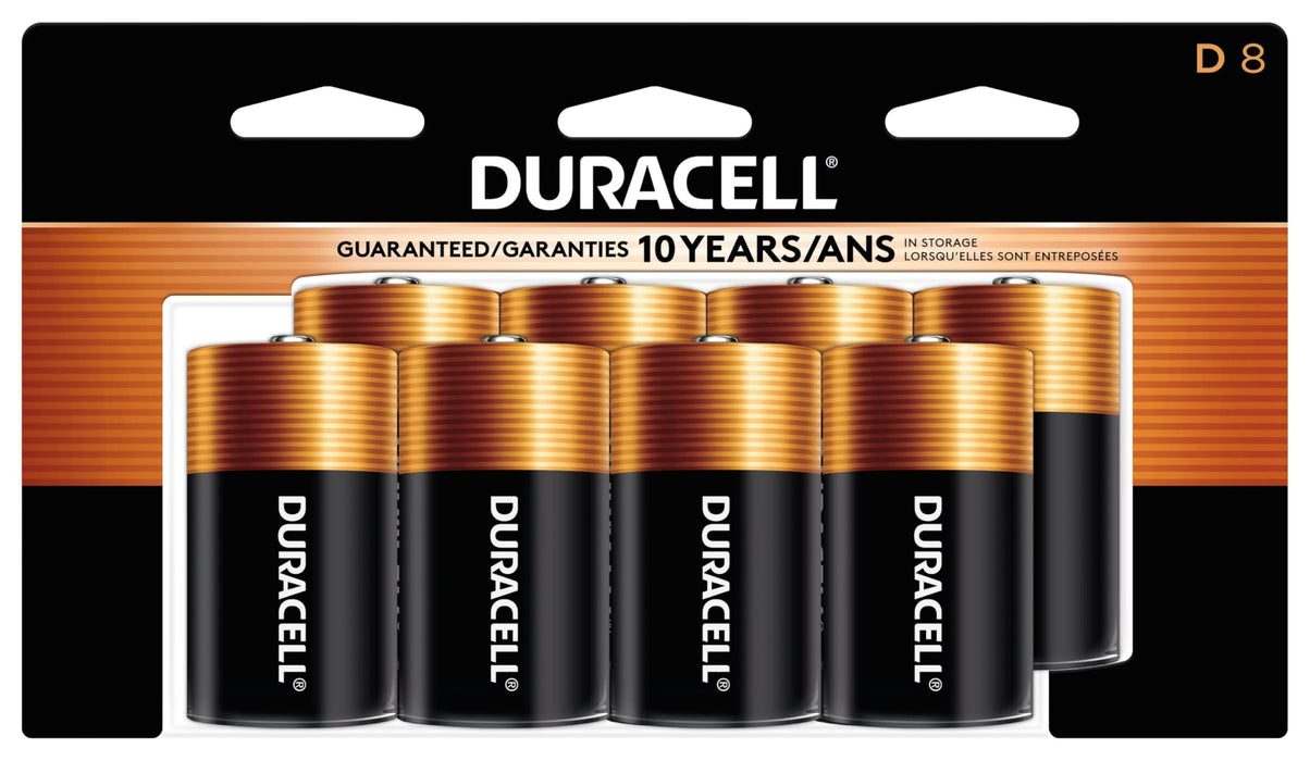 Duracell Coppertop D Batteries, 8 Count, 10-Year Shelf Life, Long-lasting