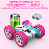 cosone Pink Remote Control Car for Girls - RC Stunt Cars with 4WD Double-Sided Driving 360° Flips Rotating, Off Road Remote Car Outdoor Toys for Kids Age 6 7 8-12, Christmas Birthday Gifts