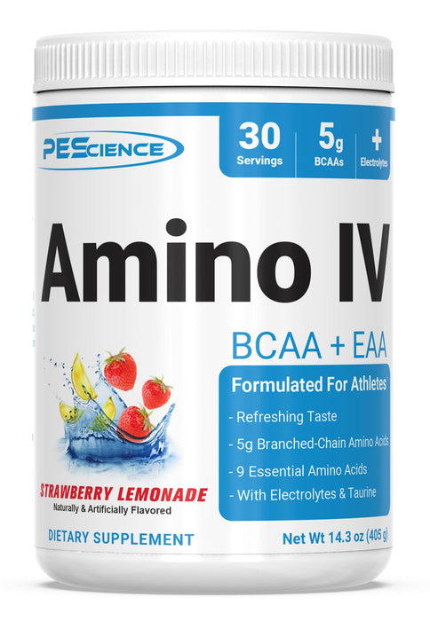 PEScience Amino IV, Strawberry Lemonade, 60 Scoop, BCAA and EAA Powder with Electrolytes