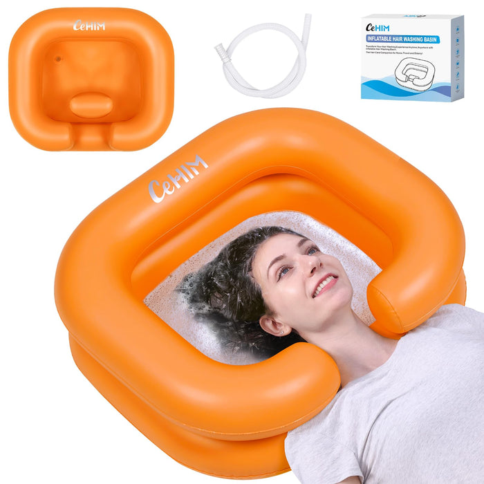 Cehim Inflatable Shampoo Basin - Portable Shampoo Bowl, Hair Washing Basin for Bedridden, Disabled,Injured, Hair Wash Tub for Dreadlocks and at Home Sink Washing (Orange)