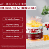 Berberine Supplement 1500mg, Sugar Free Berberine with Ceylon Cinnamon Gummies w/Chromium, Turmeric, Milk Thistle for Naturally Metabolism Balanced, Berberine HCl from Indian Barberry Extract, 60 Cts