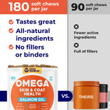 Omega 3 Fish Oil for Dogs (180 Ct) - Skin & Coat Chews - Dry & Itchy Skin Relief + Allergy Support - Shiny Coats - EPA&DHA Fatty Acids - Natural Salmon Oil Chews Promotes Heart, Hip & Joint Support