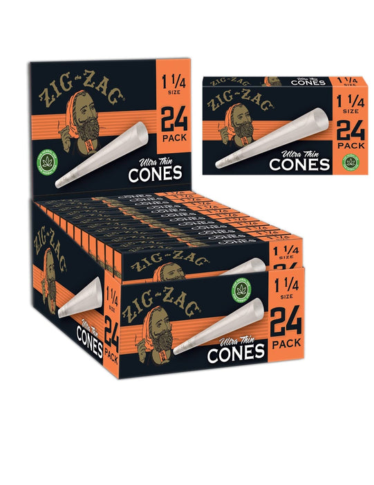 ZIG-ZAG Ultra Thin Pre Rolled Paper Cones 1 1/4 Size - 24 Count | Organic, Chemical-Free Rolling Papers for a Slow Burn and Smooth Experience - Convenient and Precise for Rolling