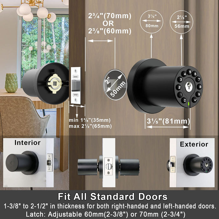 BOTHSTAR Keypad Door Knob with Key, Keyless Code Entry Lock, Auto Lock, 50 User Code, Easy to Install, for Home ,Office, Hotel, Bedroom, Garage, No Deadbolt