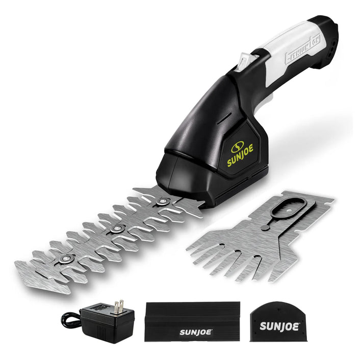 Sun Joe HJ604C Cordless Grass Shears and Hedge Trimmer, 2-in-1 Handheld Shrub Trimmer, 7.2V Lithium-Ion Battery, 1250 RPM Steel Blades, Charger Included