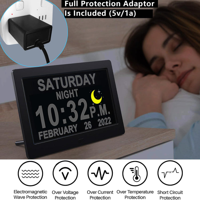 【2024 New】 Digital Clock with Date and Time for Elderly, 11.5" Large Calendar Clock for Dementia, Auto DST, 20 Custom Reminders, Adjustable Brightness, Loud Alarms, Memory Function, with Remote