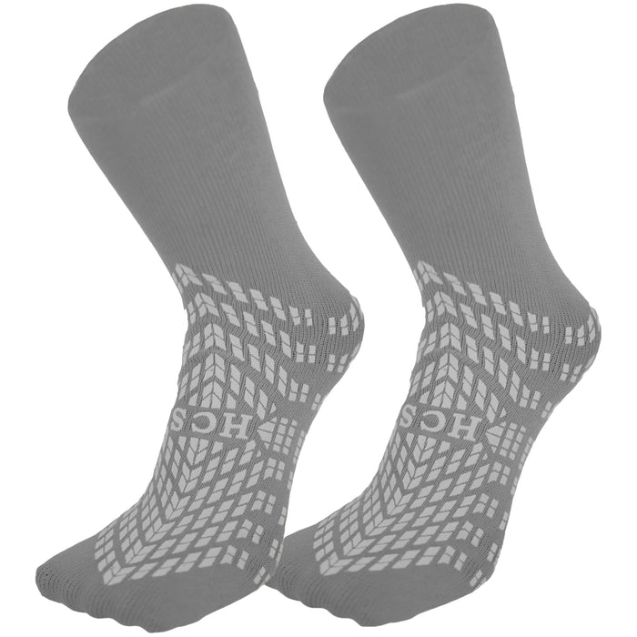 HCS XL Hospital Socks with Grips for Women & Men (6 Pairs) - Non Slip Socks for Elderly/Non Skid Socks for Seniors - Fall Risk Patient Slippers (Gray, X-Large)