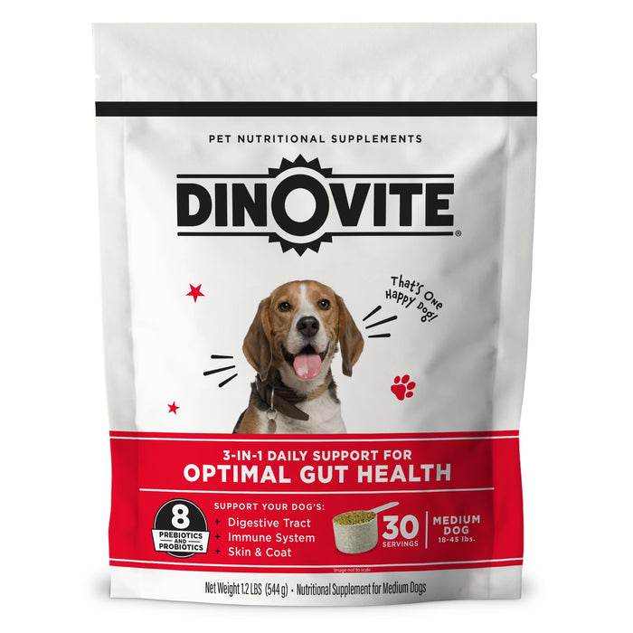 Dinovite Probiotic Supplement for Dogs - Omega 3 for Dogs - Hot Spot Relief - Skin & Coat Supplement for Dogs - 30 Day Supply (30 Day Supply, Medium Dogs (18-45 lbs))