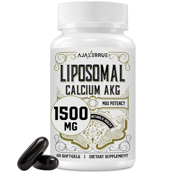 Liposomal Calcium AKG Supplement 1500 MG (Alpha-Ketoglutaric Acid), High Absorption, More Effective Than AAKG, Ca AKG for Longevity, Age Defense, Cellular Energy, Metabolic Function, 180 Softgels