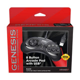 Retro-Bit Official Sega Genesis USB Controller 8-Button Arcade Pad for Sega Genesis Mini, Switch, PC, Mac, Steam, RetroPie, Raspberry Pi - USB Port (Black)