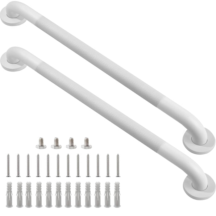 Rackickyer Shower Grab Bar, 2 Pack 32 Inch White Bathroom Grab Bar, 1.25" Diameter 304 Stainless Steel Anti-Slip Grab Bars for Bathtubs and Showers, Handicap Shower Grab Bar for Seniors Elderly