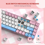 ZIYOU LANG RK-T8 Wired 65% Mechanical Gaming Keyboard with RGB LED Backlit Anti-ghosting TKL Mini 68 Key Custom Coiled C to A Cable Tactile Blue Switch for PS4 PS5 Xbox PC Mac Gamer(Pink/White/Blue)