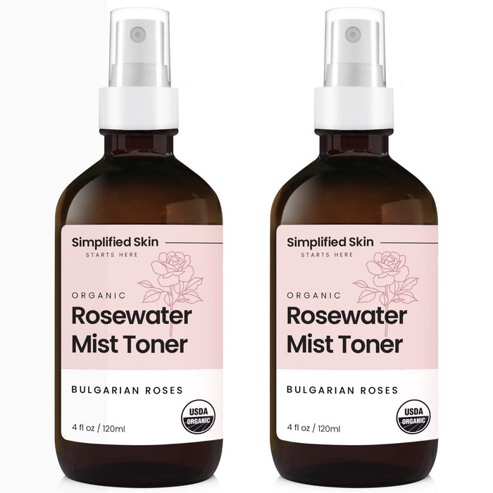 Rose Water Spray for Face & Hair - 100% Natural Organic Face Toner - Alcohol-Free Makeup Remover - Anti-Aging Self Care Beauty Mist - Face Care - Hydrating Rosewater by Simplified Skin (4 oz) - 2 Pack