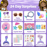 Advent Calendar 2023 for Girls - 24 Days Surprise Christmas Mermaid Gift Box - Christmas Countdown Kids Advent Calendars - Mermaid XMAS Gifts Including Hair Accessories, Fidget Toys