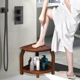 Bamboo Corner Shower Stool for Shaving Legs Foot Rest, Waterproof Bath Bench Seat with Storage Shelf for Bathroom Inside Shower, Hold Up to 450Lbs(Walnut)