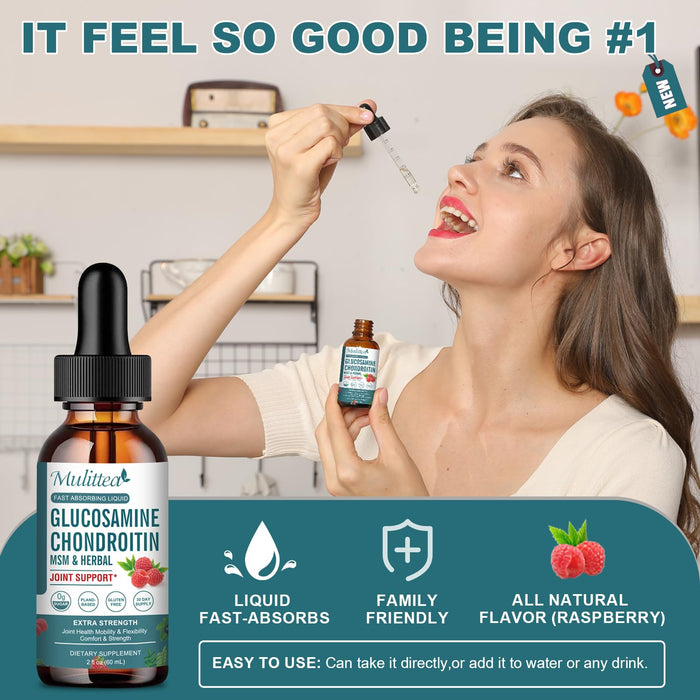 (2 Pack) Glucosamine Chondroitin MSM Liquid Drops - Extra Strength Joint Support Supplement with Elderberry, Boswelia, Bromelain, Hyaluronic Acid - Antioxidant Immune Support for Adults, Men & Women