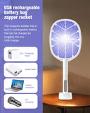 Electric Fly Swatter,4000V Bug Zapper Racket,2 in 1 Mosquito Zapper Racket with 1200ml Battery Rechargeable Purple Mosquito Killer Lamp with 3 Layers of Safety Net Suitable for Indoor and Outdoor