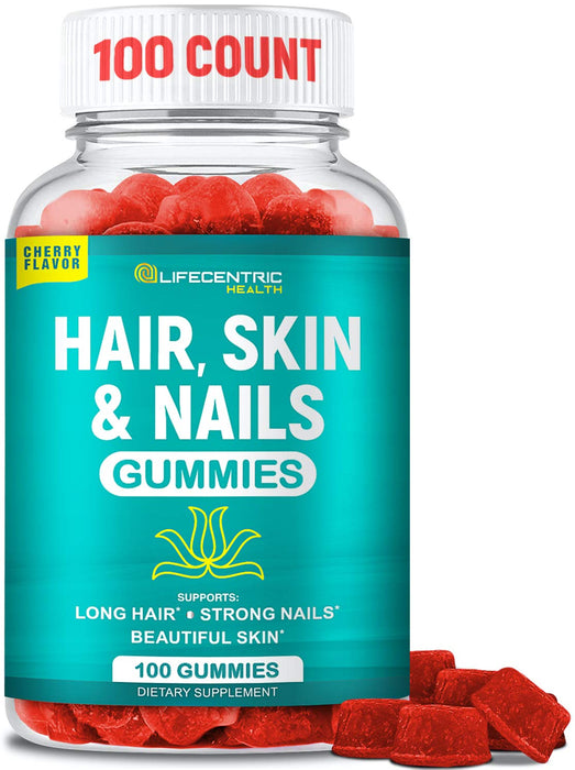 Hair Skin and Nails Gummies with High Potency Biotin 5000mcg | Tasty Hair Vitamins for Women Men and Kids | Gluten Free Hair Nail and Skin Vitamins Plus Biotin Gummies for Hair Growth