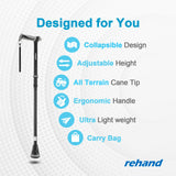 REHAND Walking Cane - Foldable, Adjustable, Collapsible Walking Canes for Men & Women, Heavy Duty All Terrain Tip, with Travel Bag | Walking Sticks for Seniors & Adults (Natural Black)