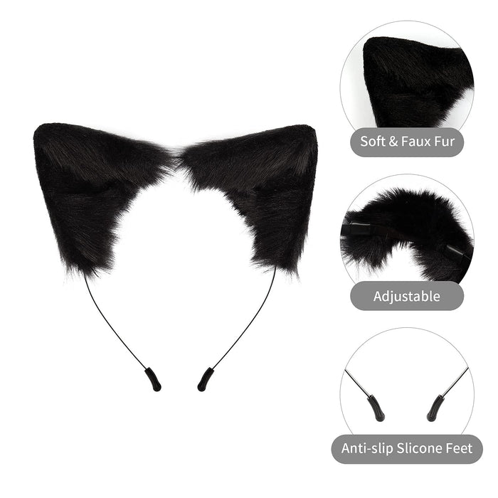 SMILETERNITY Handmade Fox Wolf Cat Ears Headwear Costume Accessories for Halloween Christmas Cosplay Party (Black)