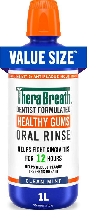 TheraBreath Healthy Gums Oral Rinse, Clean Mint, 1 Liter