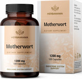 HERBAMAMA Motherwort Capsules - Organic Motherwort Herb Pills - Vegan Supplement - 1200 mg - 100 Caps