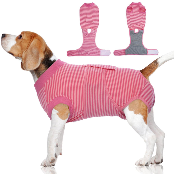 FUAMEY Recovery Suit for Dogs After Surgery,Soft Breathable Dog Bodysuit E-Collar & Cone Alternative Surgical Suit,Male Female Dog Neuter Spay Suits Anti Licking Wounds Onesie Rose Stripes XL