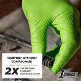 1st Choice 6 mil Mechanic Gloves, Nitrile Gloves Disposable Latex Free - Large Box of 100 Green Nitrile Disposable Gloves