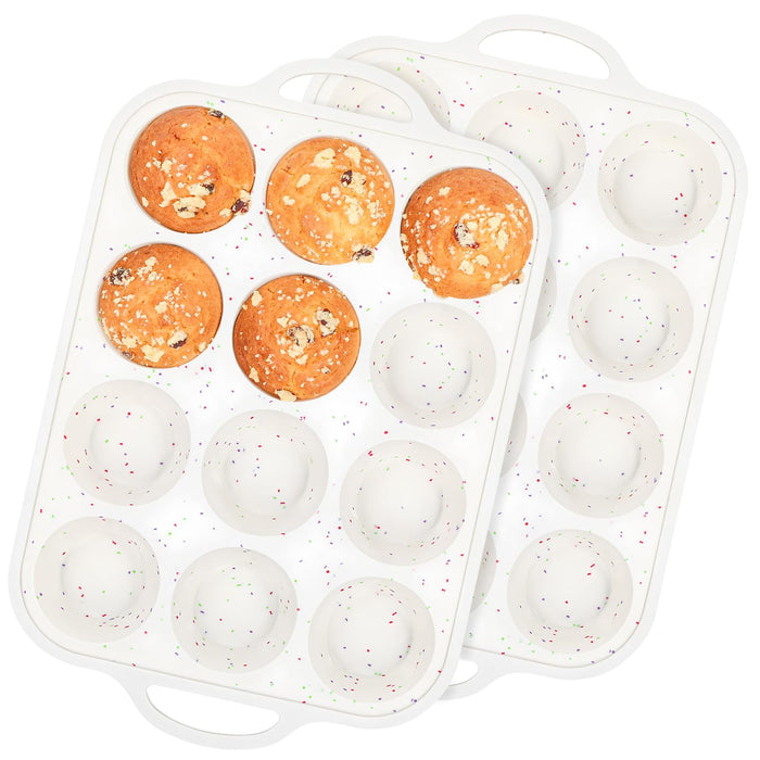Fimary Silicone Muffin Pans for Baking 2 Pack, 2.8 Inch with Metal Reinforced Frame, Regular Size Nonstick Silicone Cupcake Pan 12 Cups for Baking Homemade Muffins, Cupcakes, Dishwasher Safe BPA Free