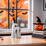 ZUZIF Halloween Ghost Figurine - Spooky Resin Ghost Statue, Cute Finger Ghost Ornaments, Perfect for Indoor & Porch Halloween Decor (A)