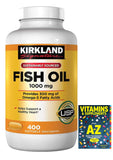 Kirkland Fish Oil 1000mg 400 Softgels for Women and Men, Provides 300 mg Omega 3 Fatty Acids + (Better Guide Vitamins Supplements Include