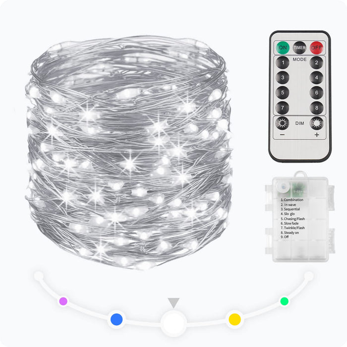 suddus 33ft 100 LED Outdoor String Lights, White Fairy Lights Battery Operated with Remote, Led Twinkle Lights for Bedroom, Backyard, Wedding, Tree, Mason Jar, Wall, Centerpiece, Christmas