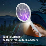 Electric Fly Swatter, Handheld Bug Zapper Racket with LED Light, Mosquito Killer for Indoor & Outdoor, 2800V Rechargeable Physical Flies Killer for Home, Office, Backyard, Patio, Camping